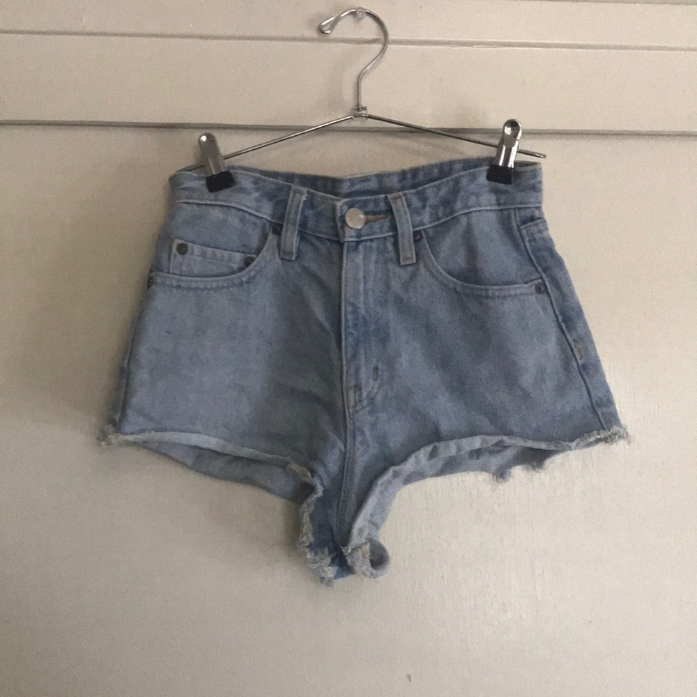 Light blue denim cutoff shorts
